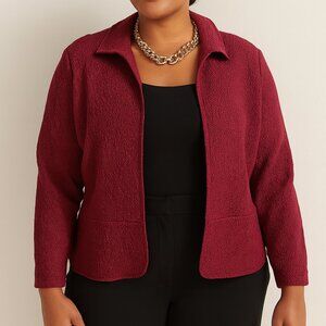 Chico's Dark Red Peplum Style Jacket - Textured Fabric, Size 1 (Small) -…